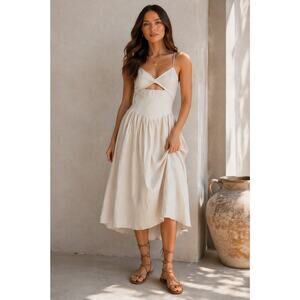 Zara White Poplin Midi Dress M Spaghetti Strap A-Line Cottagecore Minimalist